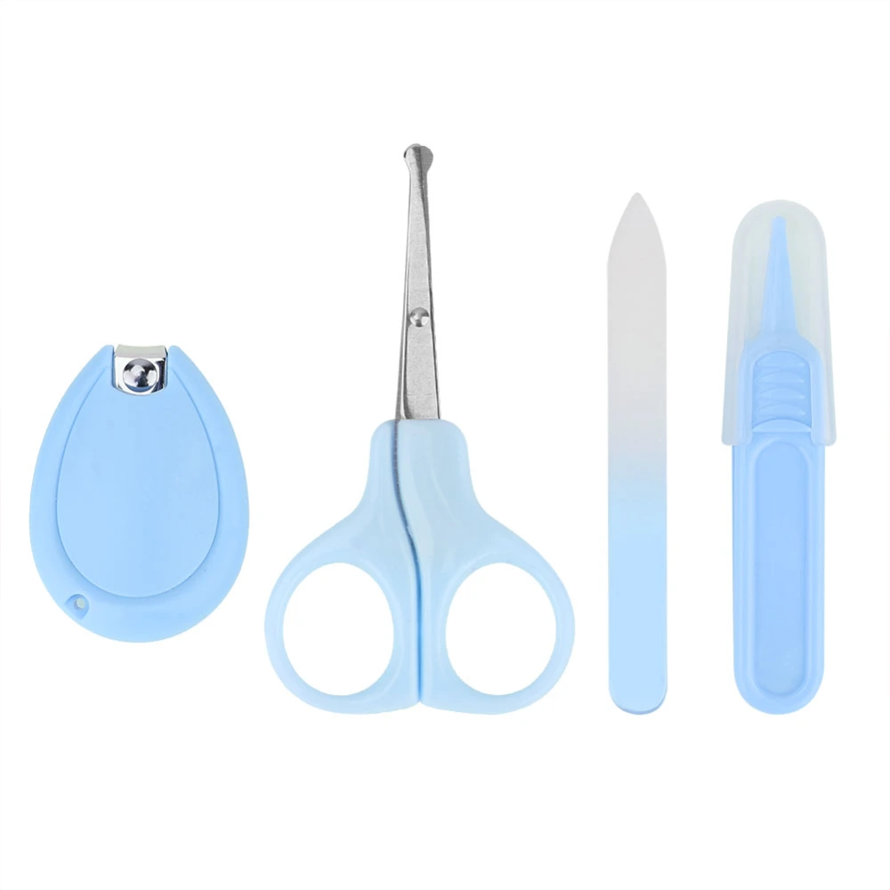 4Pcs/Set Lovely Baby Fingernail Clipper Set Infant Nail Cutter Scissor Nail File Tweezer (Blue)