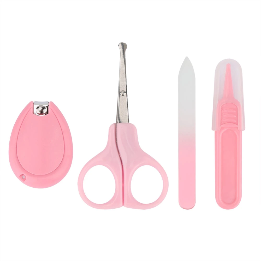 4Pcs/Set Lovely Baby Fingernail Clipper Set Infant Nail Cutter Scissor Nail File Tweezer (Pink)