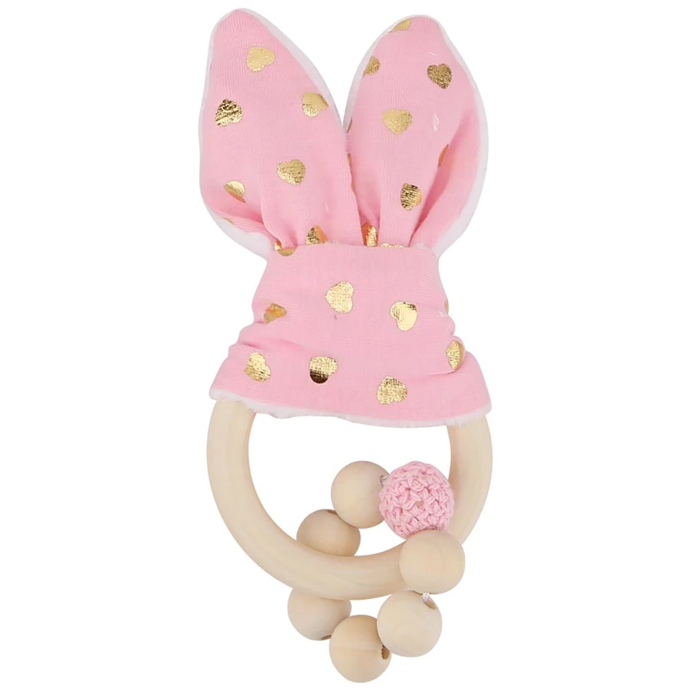 Wooden Handmade Colorful Beads with Rabbit Ear 's shape Hanging Decor for Baby Pink