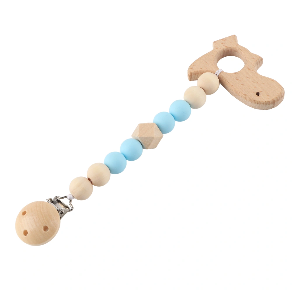 Children's Cartoon Shape Beaded Baby Wooden Pacifier Clip Holder Chain Blue Dinosour