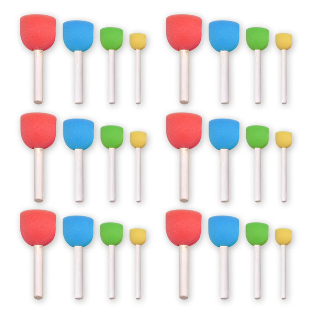 24pcs Colorful Mini DIY Painting Sponge Seals Brushes Tool Wooden Handle Drawing Toy Supply