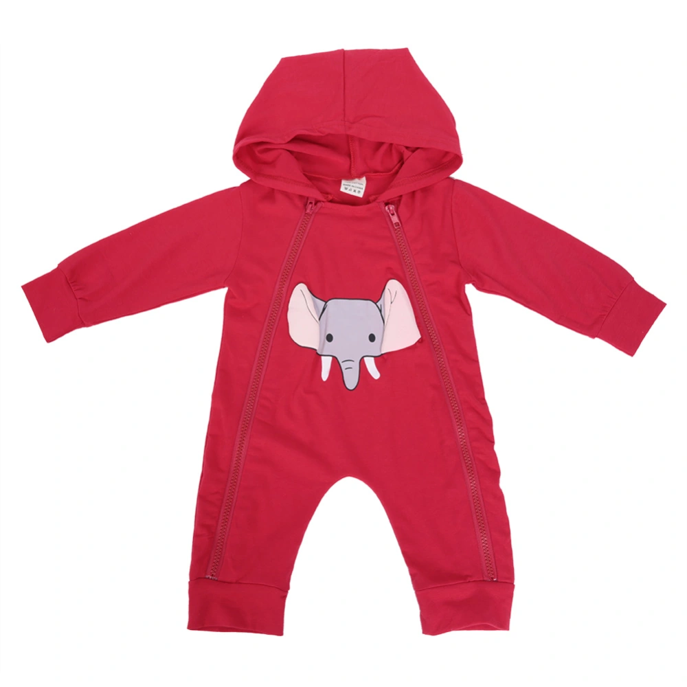 Long Sleeve Baby Bodysuit Playsuit Toddler Baby Romper Jumpsuit with Elephant Pattern Red 80