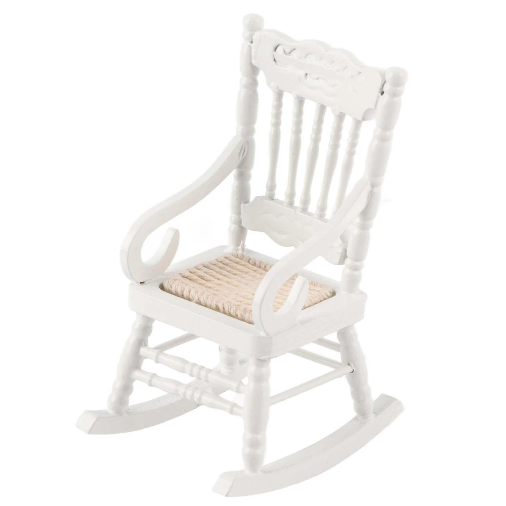 1:12 Dollhouse Miniature Furniture Wooden Rocking Chair for Dolls House Decor Toys (White)