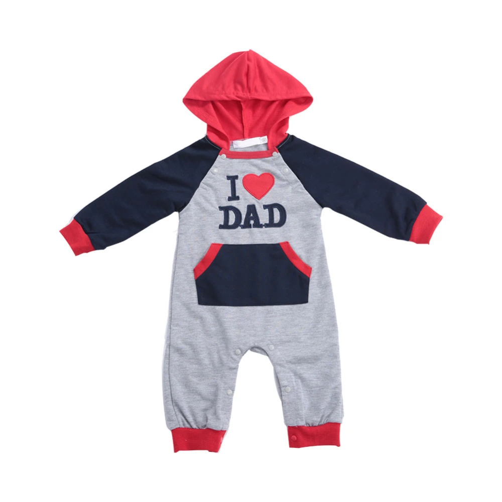 Cotton Breathable I Love Mom/Dad Jumpsuit with Hood for Baby Kid Child(Blue, 100cm)