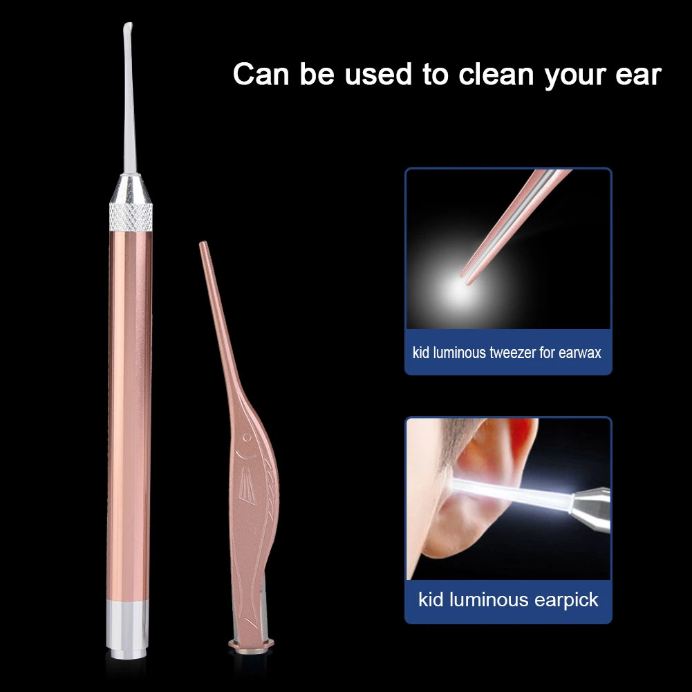 Stainless Steel Durable Luminous Tweezer Earpick for Kid Child Ear Cleaning Set(Rose Golden)