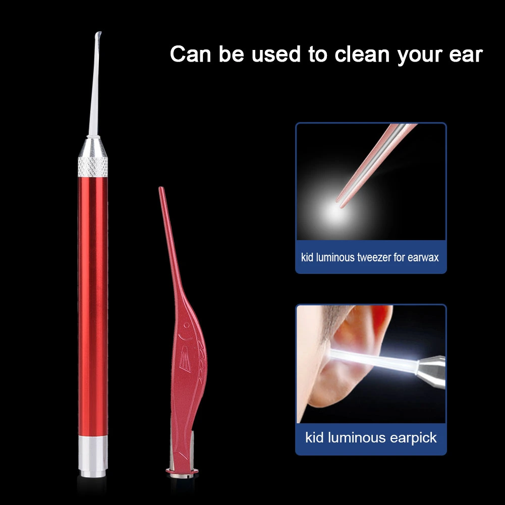 Stainless Steel Durable Luminous Tweezer Earpick for Baby Kid Child Ear Cleaning Set(Red)