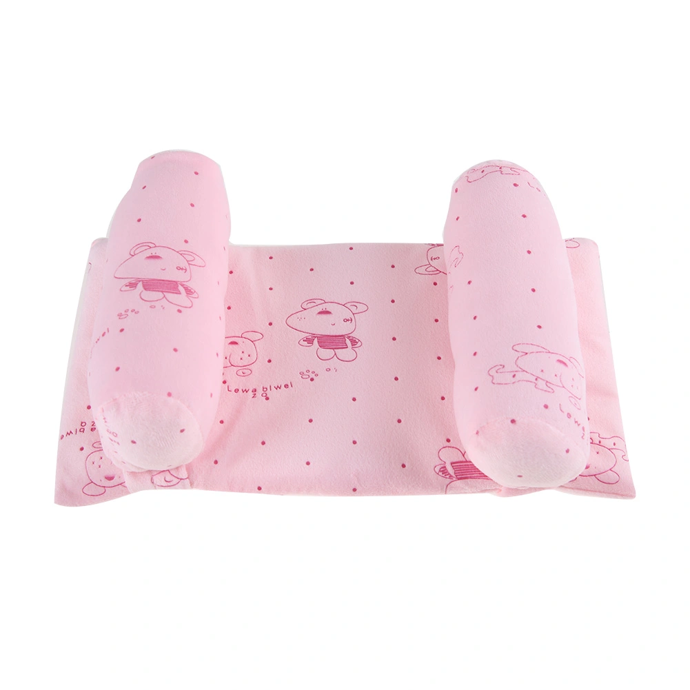 Baby Pillow Anti Roll Cotton Infant Sleep Prevent Flat Head Cushion for Newborn(Pink)