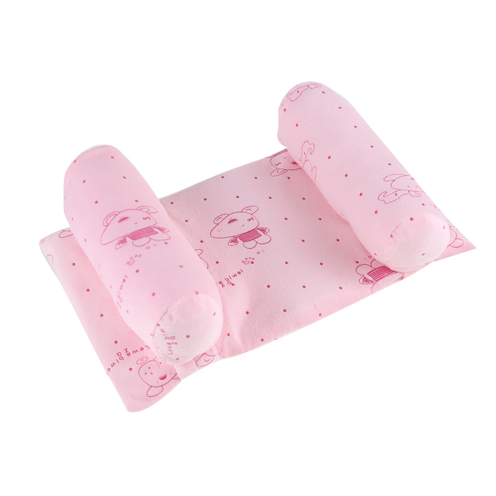 Baby Pillow Anti Roll Cotton Infant Sleep Prevent Flat Head Cushion for Newborn(Pink)