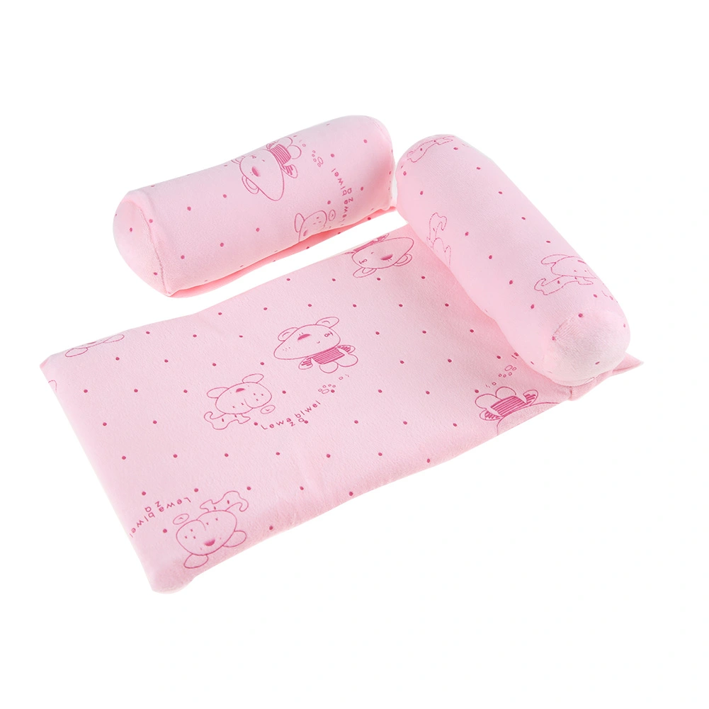 Baby Pillow Anti Roll Cotton Infant Sleep Prevent Flat Head Cushion for Newborn(Pink)