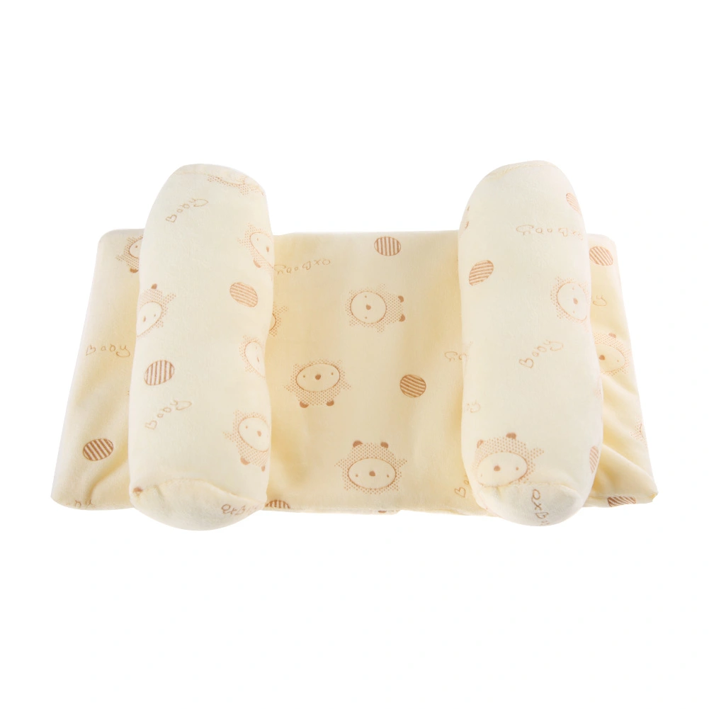 Baby Pillow Anti Roll Cotton Infant Sleep Prevent Flat Head Cushion for Newborn(Yellow)