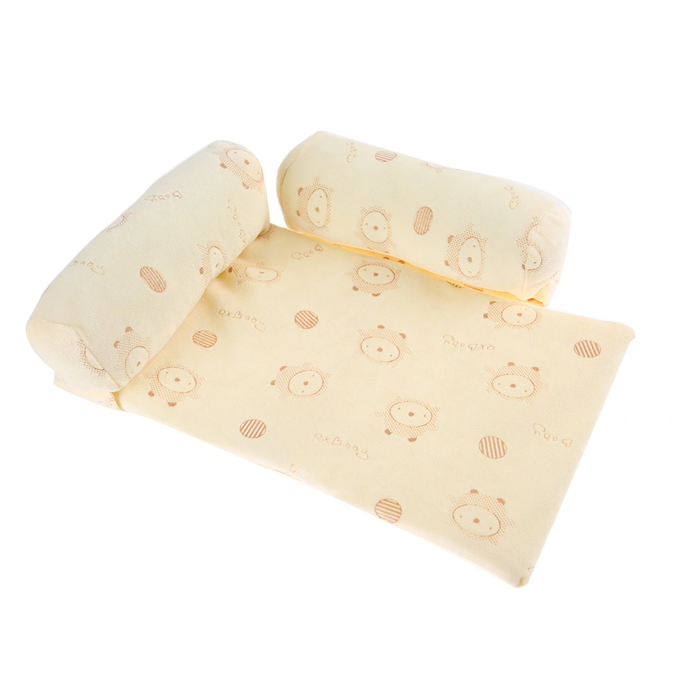 Baby Pillow Anti Roll Cotton Infant Sleep Prevent Flat Head Cushion for Newborn(Yellow)