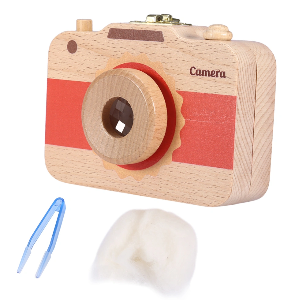 Wooden Camera pattern Storage Box Case for Baby Milk Teeth and Baby Hair(Red)