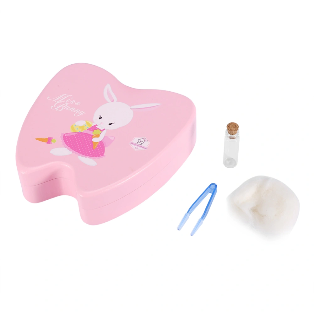 Baby Tooth Box Wooden Children Milk Teeth Collection Organizer Souvenir Box Pink Rabbit