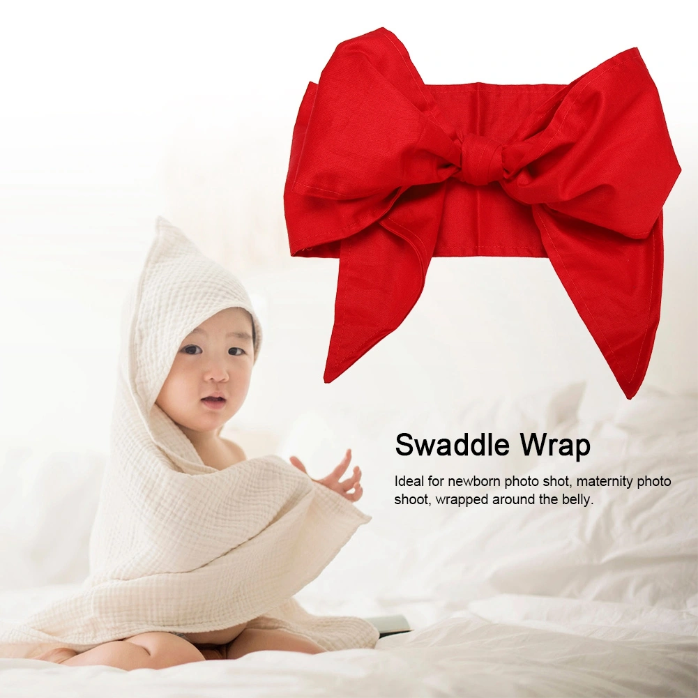 Newborn Swaddle Wrap Infant Cotton Bowknot Sash Blanket for Baby Photo Shot(Red)