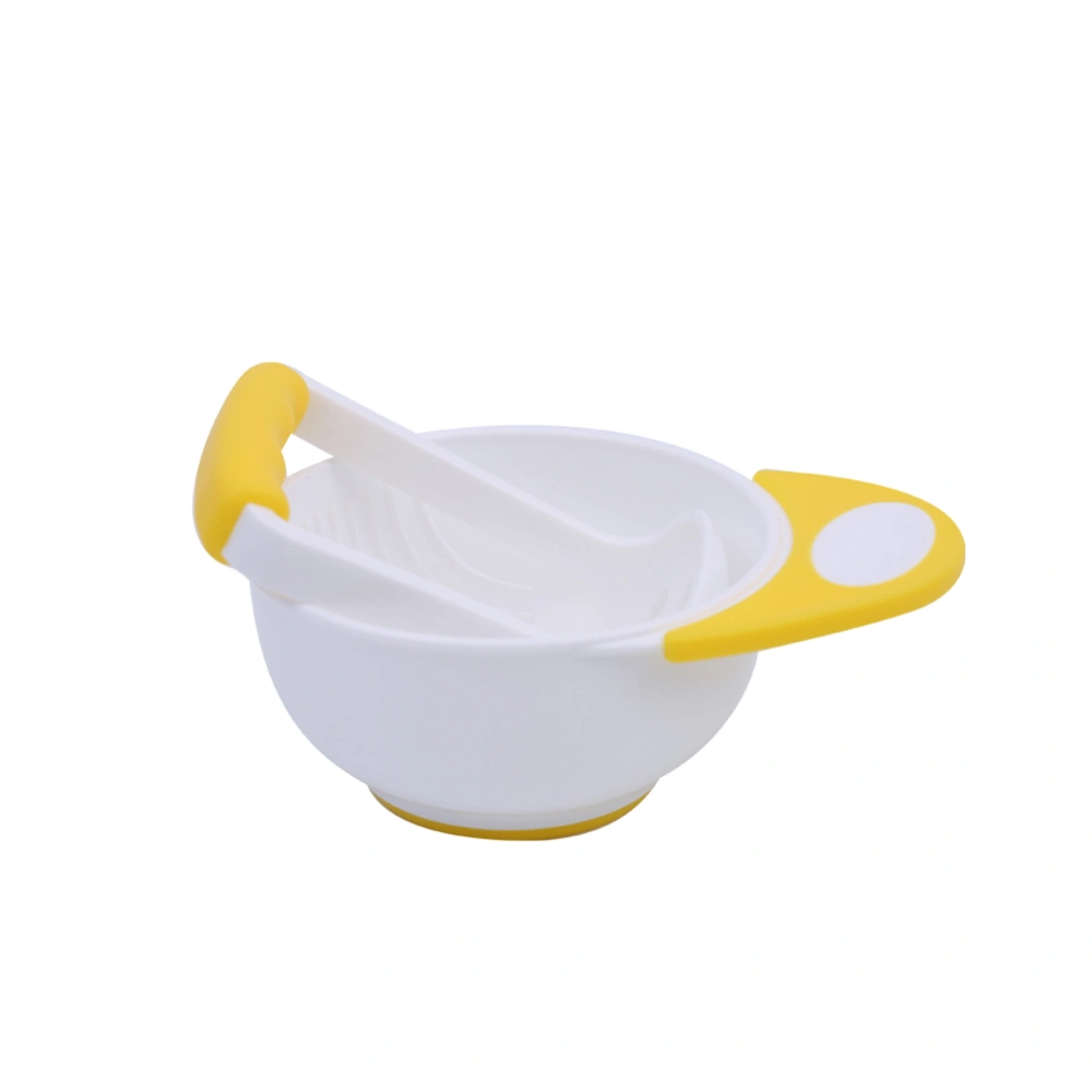 Plastic Washable Anti-slip Grinding Bowl Set Making Complementary Food for Baby(Yellow+ White)