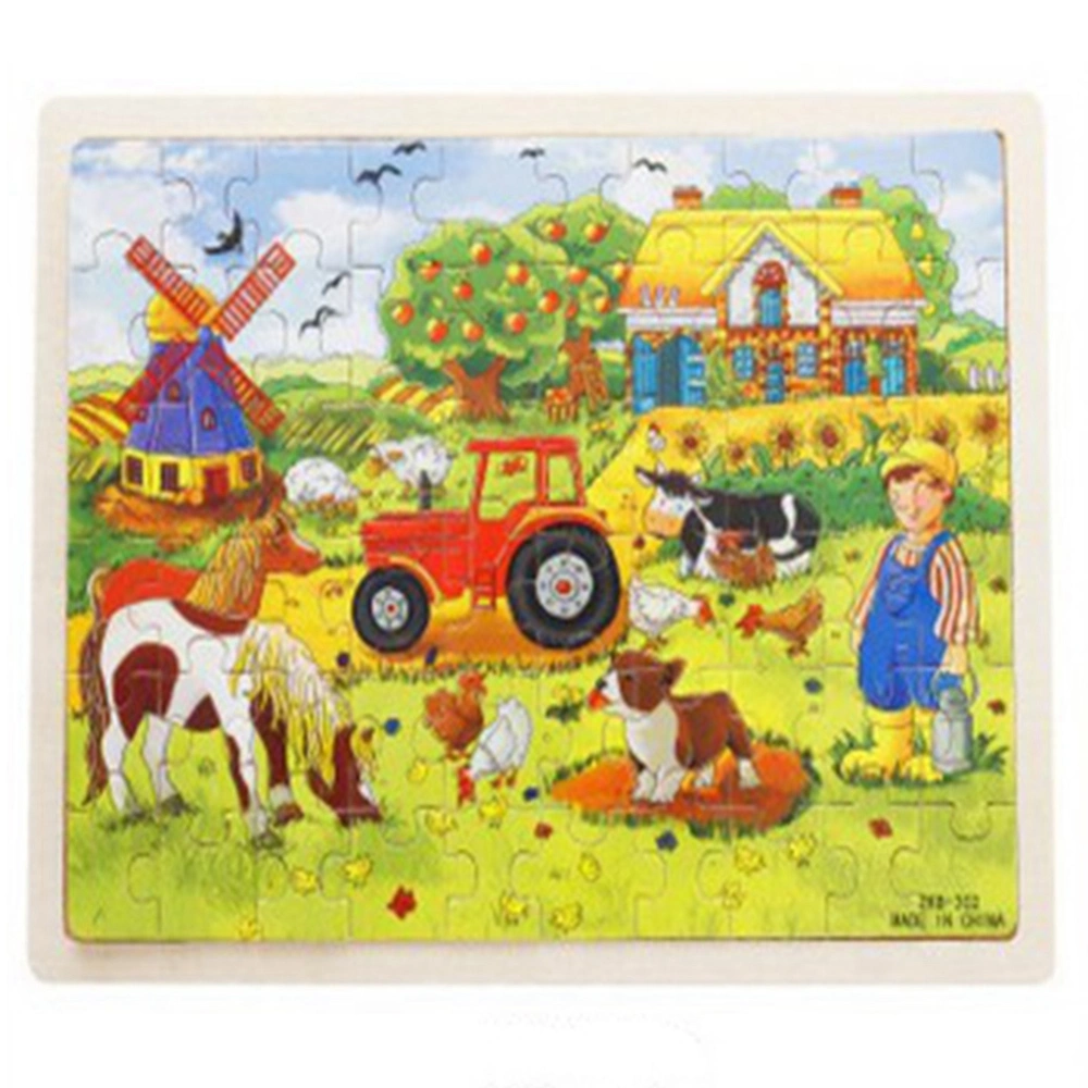 60pcs/ Set Wooden Cartoon Jigsaw Toy Early Educational Toys for Kid Child(Farm with Windmill)