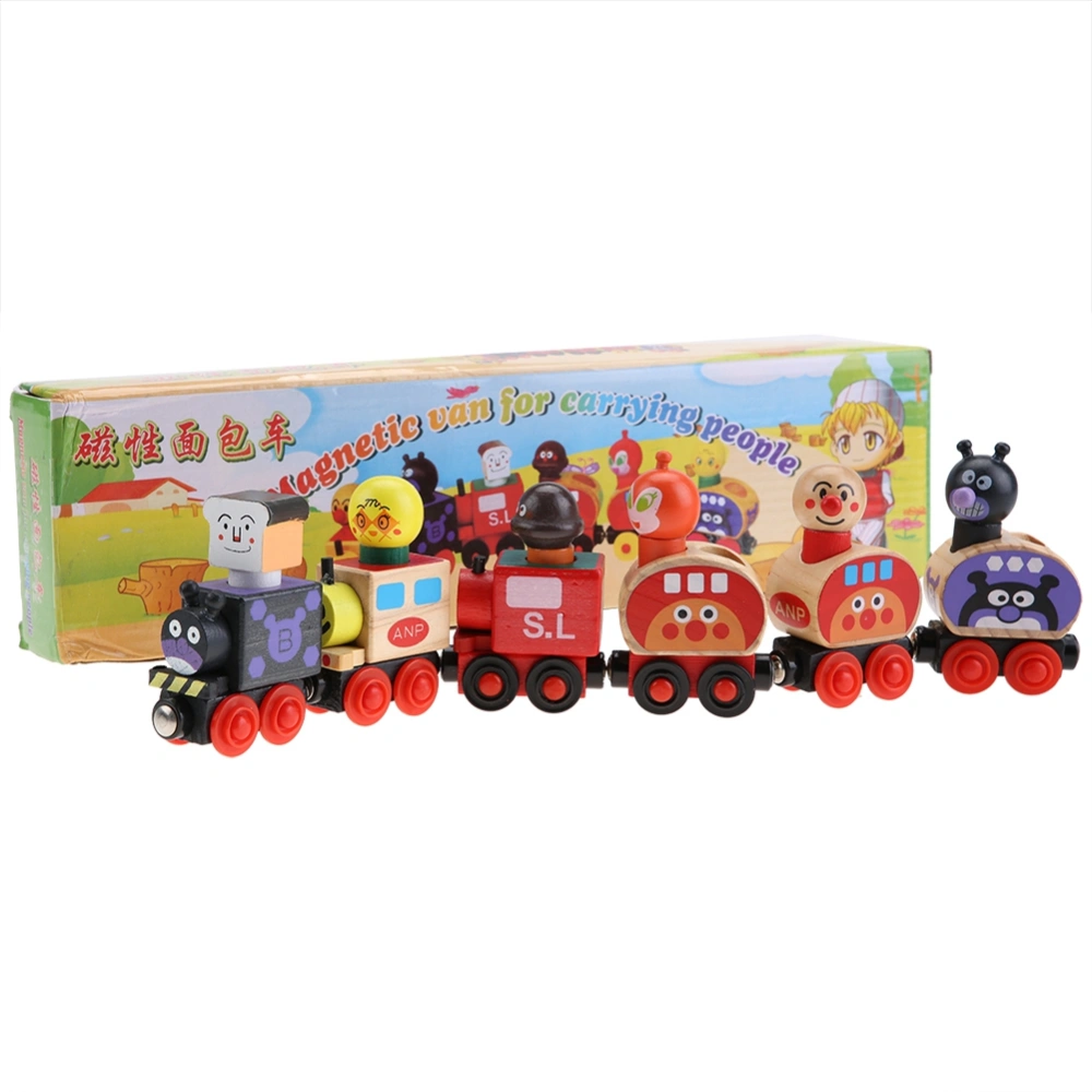 Mini Wooden Magnetic Train Set Cartoon Vehicle Blocks Children Educational Toy Kids Gift