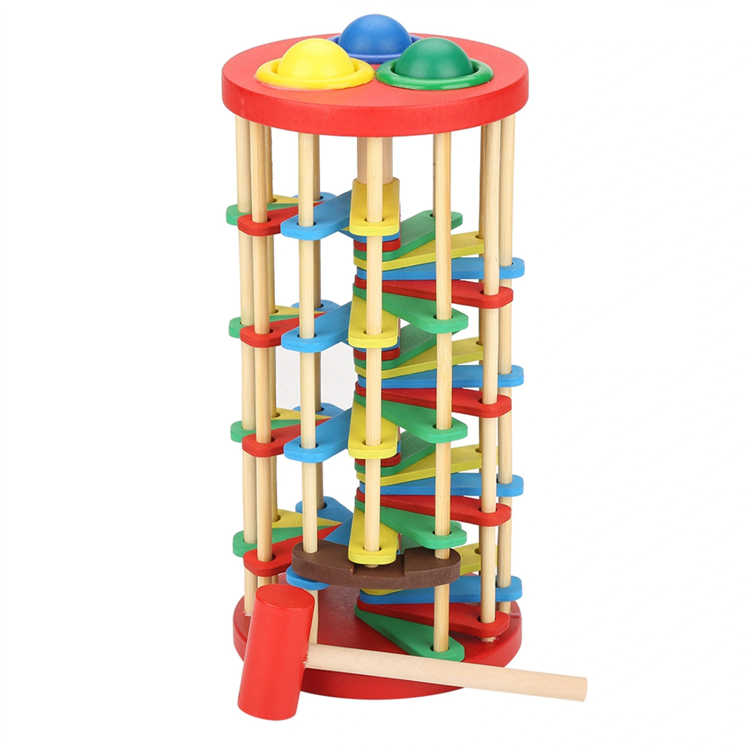 Colorful Wooden Knock Ball Ladder Toy Intelligence Development Kids Children Preschool Gift