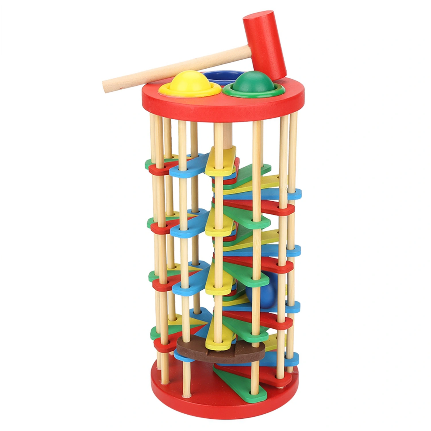 Colorful Wooden Knock Ball Ladder Toy Intelligence Development Kids Children Preschool Gift