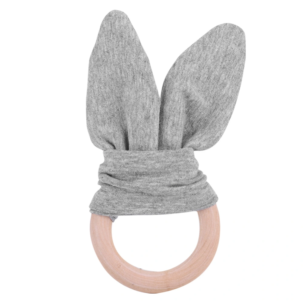 Baby Infant Natural Wooden Teething Ring Lovely Bunny Rabbit Ears Teether Toy(Water Blue)