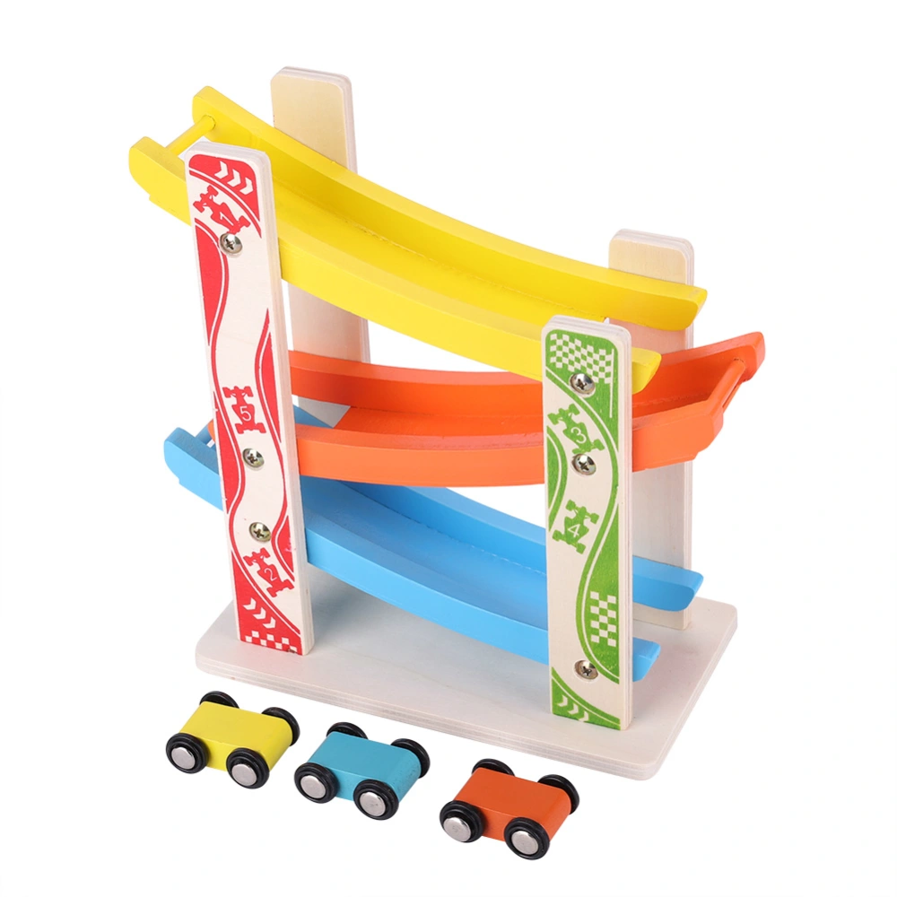 3-Tier Wooden Educational Toys Multi color Glider Track Slide Car Sliding by Inertia Plaything