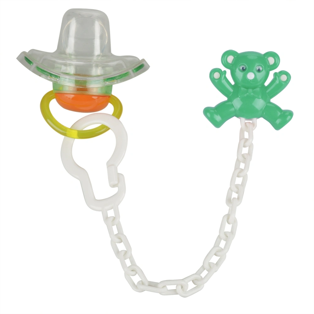 Cute Cartoon Baby Silicone Pacifier Infant Nipple Soother with Anti-lost Chain Clip (Green)