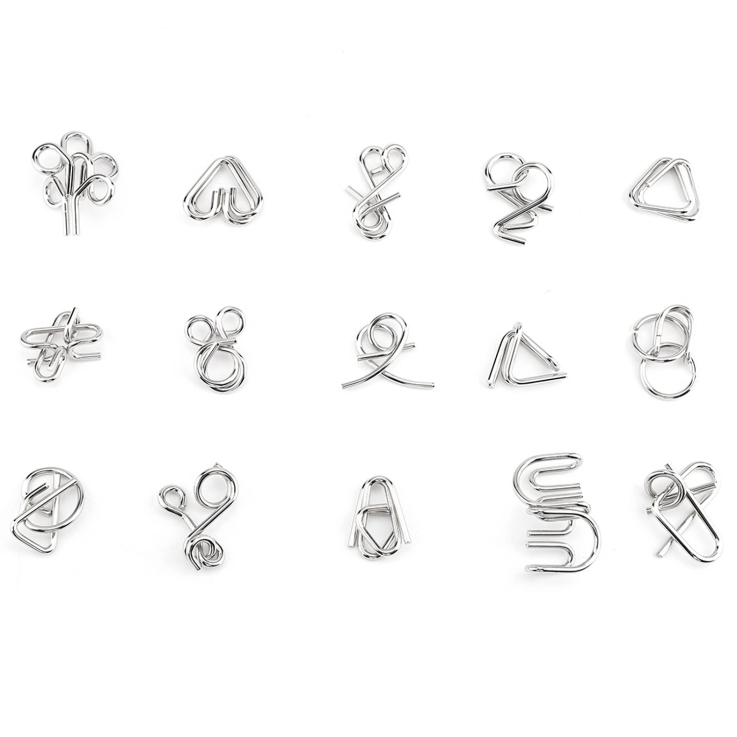 15Pcs in 1 Set Kids Children Metal Wire Puzzle IQ Mind Brain Teaser Puzzles Educational Toys