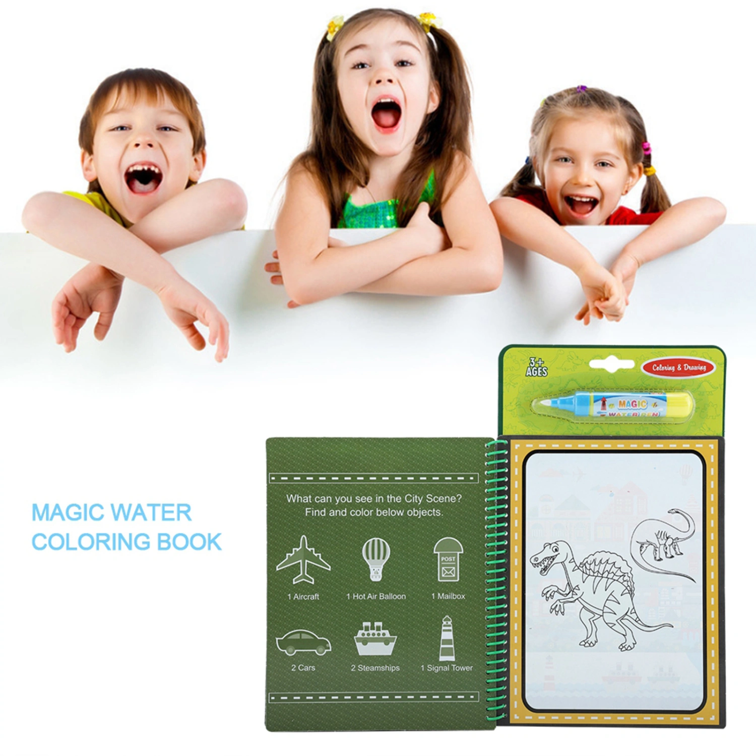 Portable Water Coloring Drawing Book Kids Children Painting Educational Toy (Dinosaur)