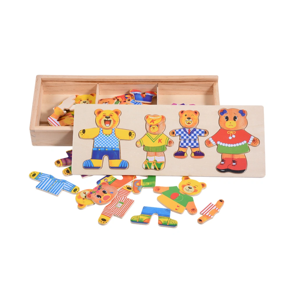 Creative Kids Baby Colorful Wooden Cartoon Bear Dress Changing Clothes Puzzle Educational Toy