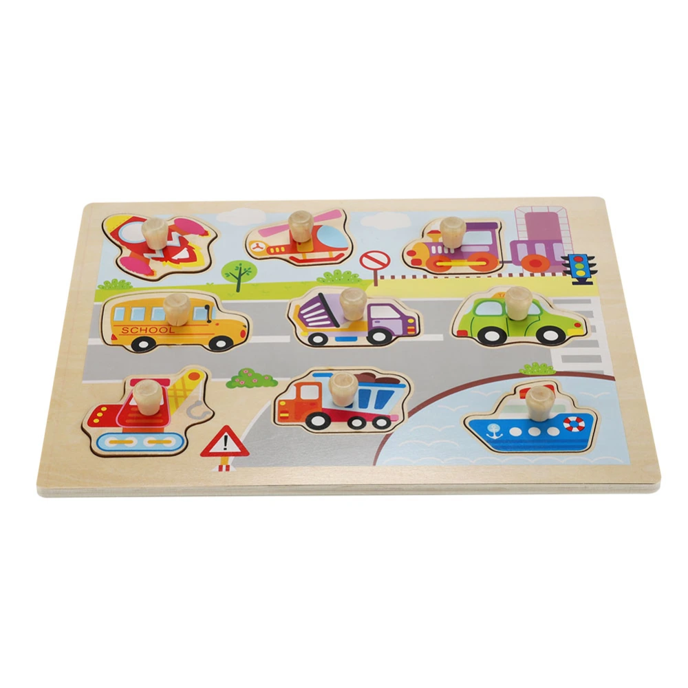 Creative Puzzle Wooden Toy Board Hand Grip Educational Kids Children Preschool Gift (Vehicle)