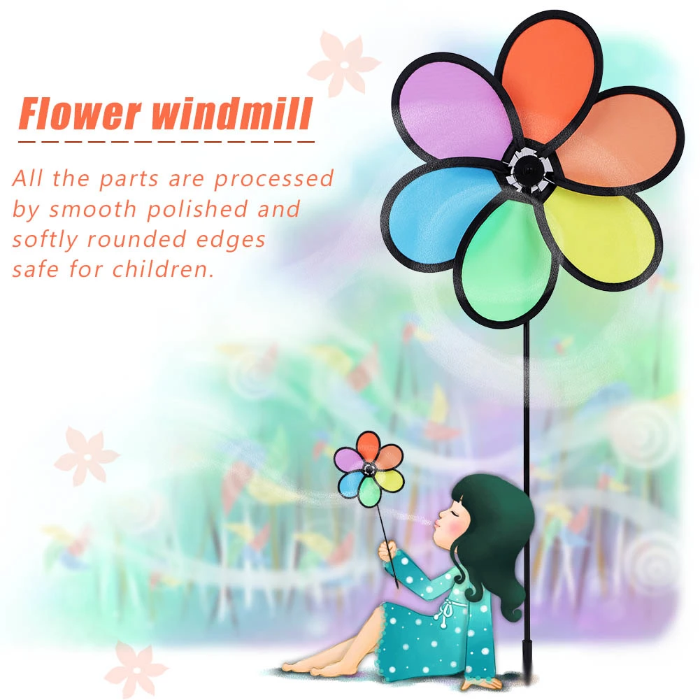 DIY Multicolor Flower Windmill Pinwheel Whirligig Garden Windmill Plastic Toy Classic Children