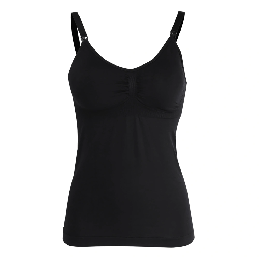 Slim Breastfeeding Tank Top with Built in Nursing Bra Maternity Vest Undershirt (Black XL)