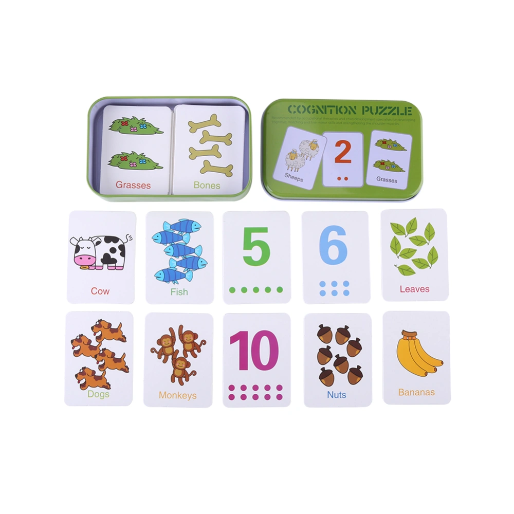 Cute Baby Kid Children Early Learning Iron Box Match Game Puzzle Cards Toy (#1-Green Box)