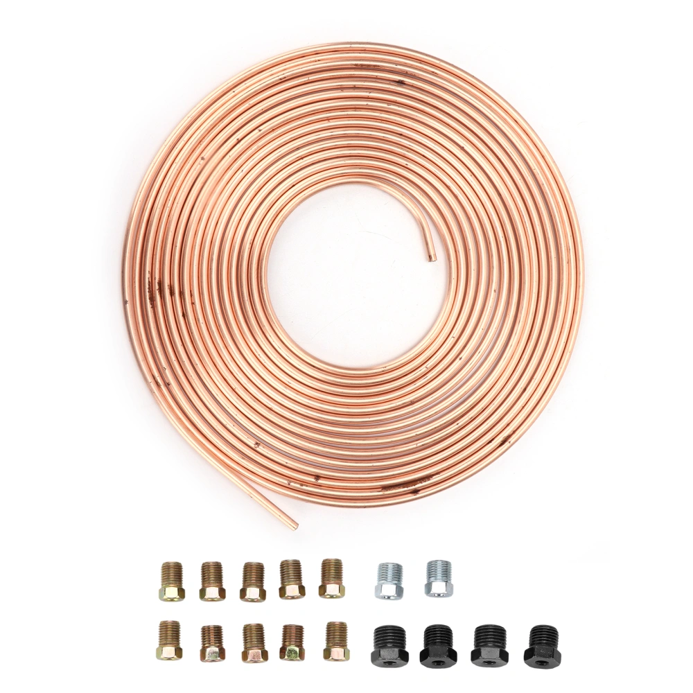 25ft Brake Line Tubing Copper Nickel Plated 3/16in OD with Fittings for Hydraulic Braking Fuel System(Gold )