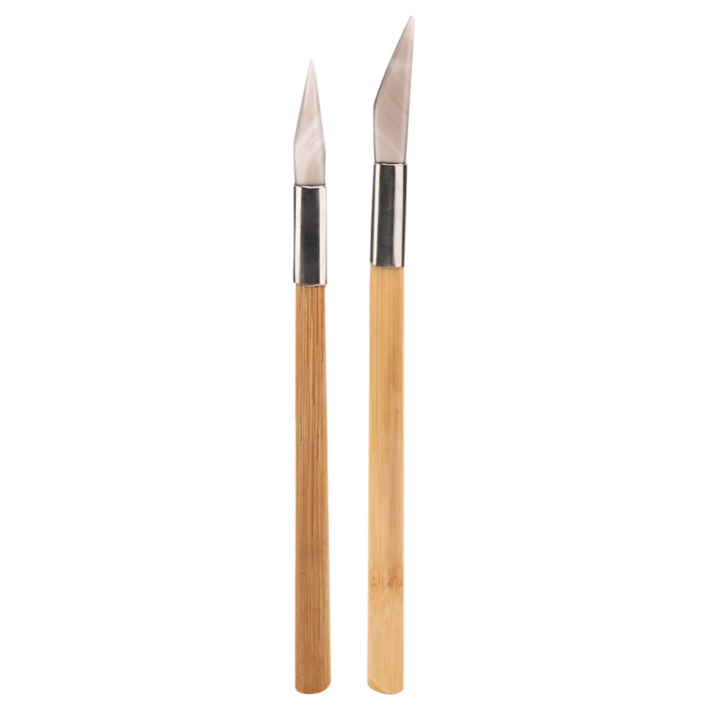 2Pcs Professional Wooden Handle Agate Knife Gold Silver Jewelry Burnishing Polishing Accessory