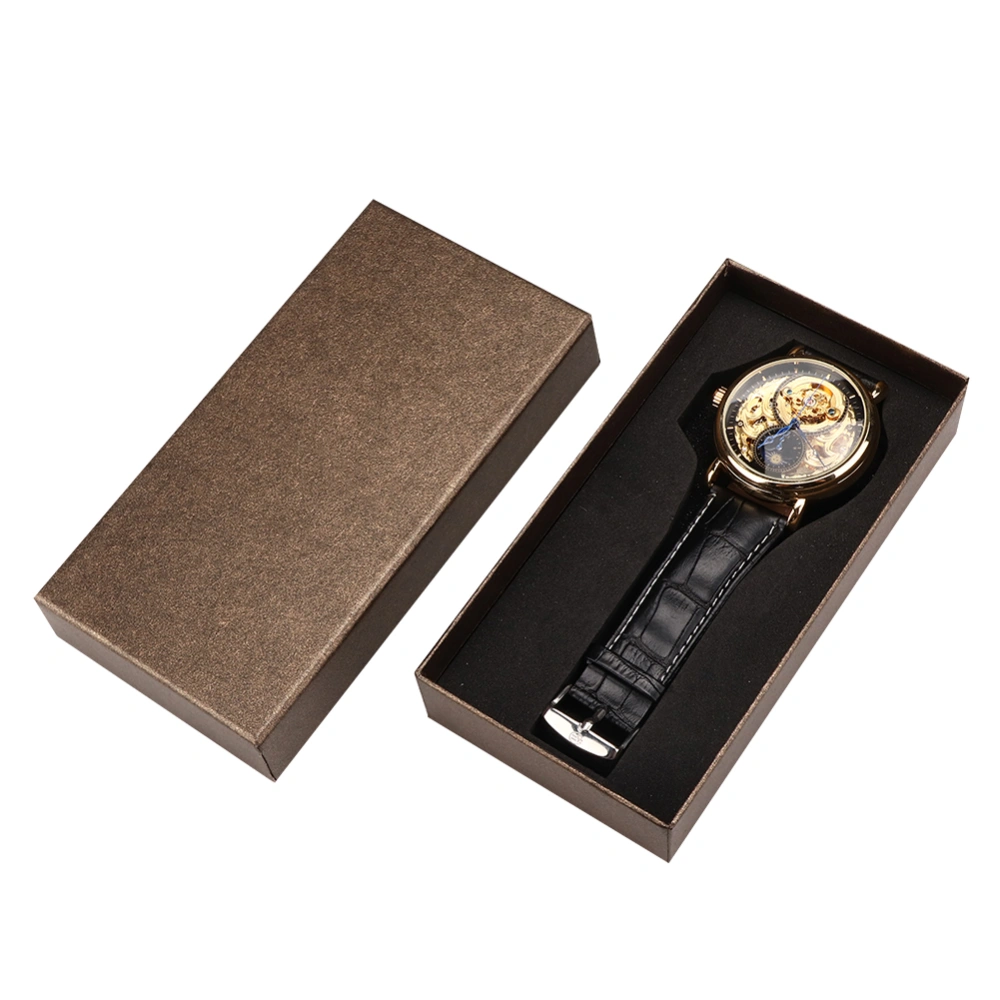 FORSINING Waterproof Automatic Mechanical Watch Men PU Strap WristwatchBlack Gold