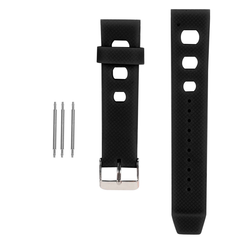 20mm Watch Band Silicone Pin Buckle Waterproof Sweat Proof Watch Strap(Black )