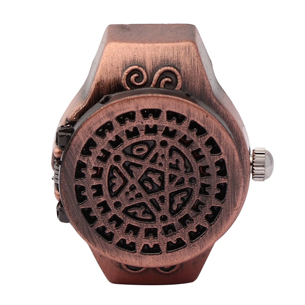 Finger Ring Watch Flip Up Cover Vintage Finger Quartz Ring Watch for Men Male(Red )