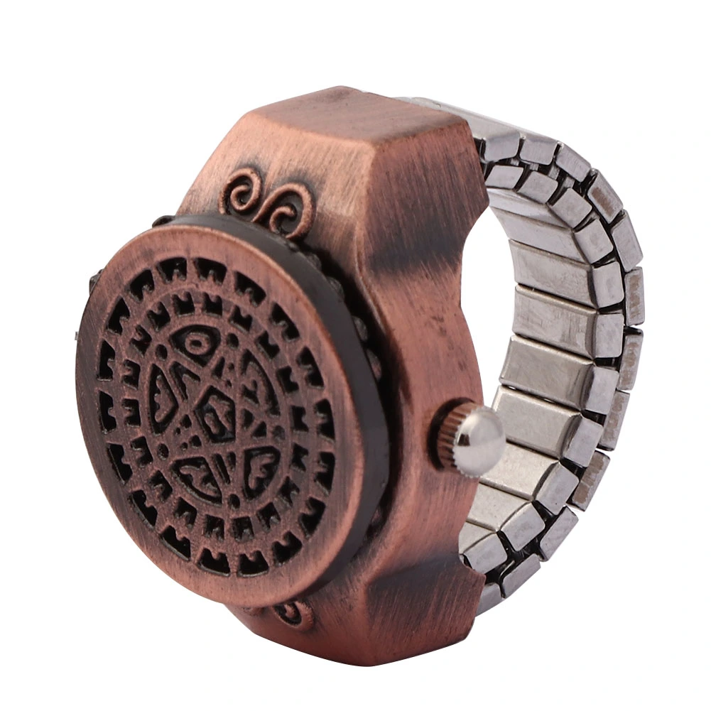 Finger Ring Watch Flip Up Cover Vintage Finger Quartz Ring Watch for Men Male(Red )