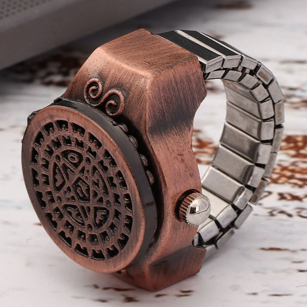 Finger Ring Watch Flip Up Cover Vintage Finger Quartz Ring Watch for Men Male(Red )