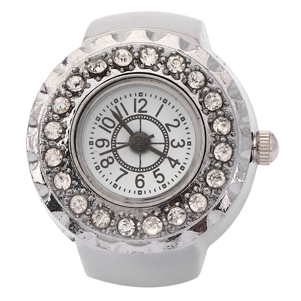 Finger Ring Watch Shining Rhinestone Decoration Quartz Ring Watch for WomenSilver