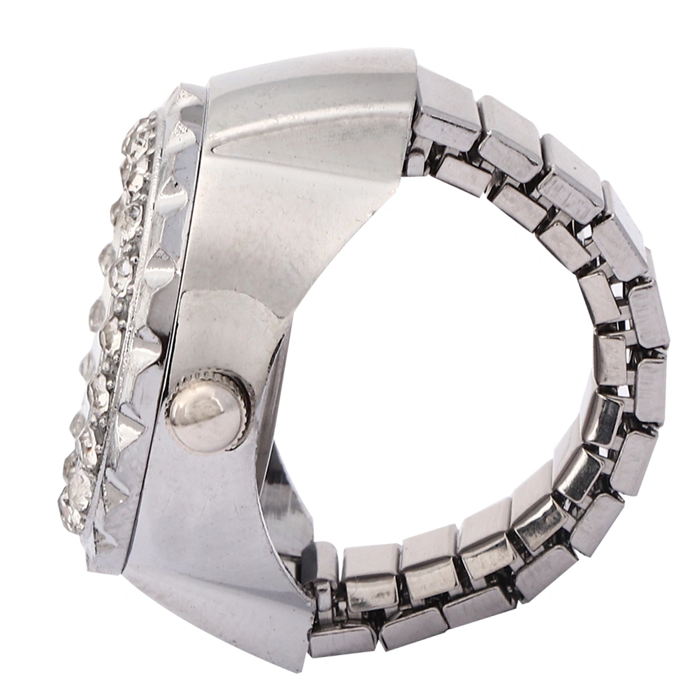 Finger Ring Watch Shining Rhinestone Decoration Quartz Ring Watch for WomenSilver
