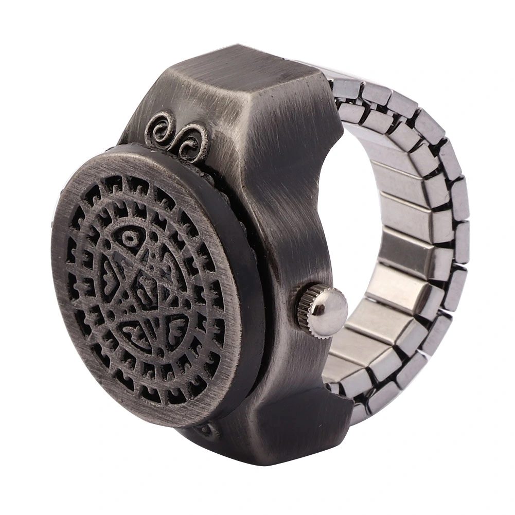 Finger Ring Watch Flip Up Cover Vintage Finger Quartz Ring Watch for Men Male(Black )
