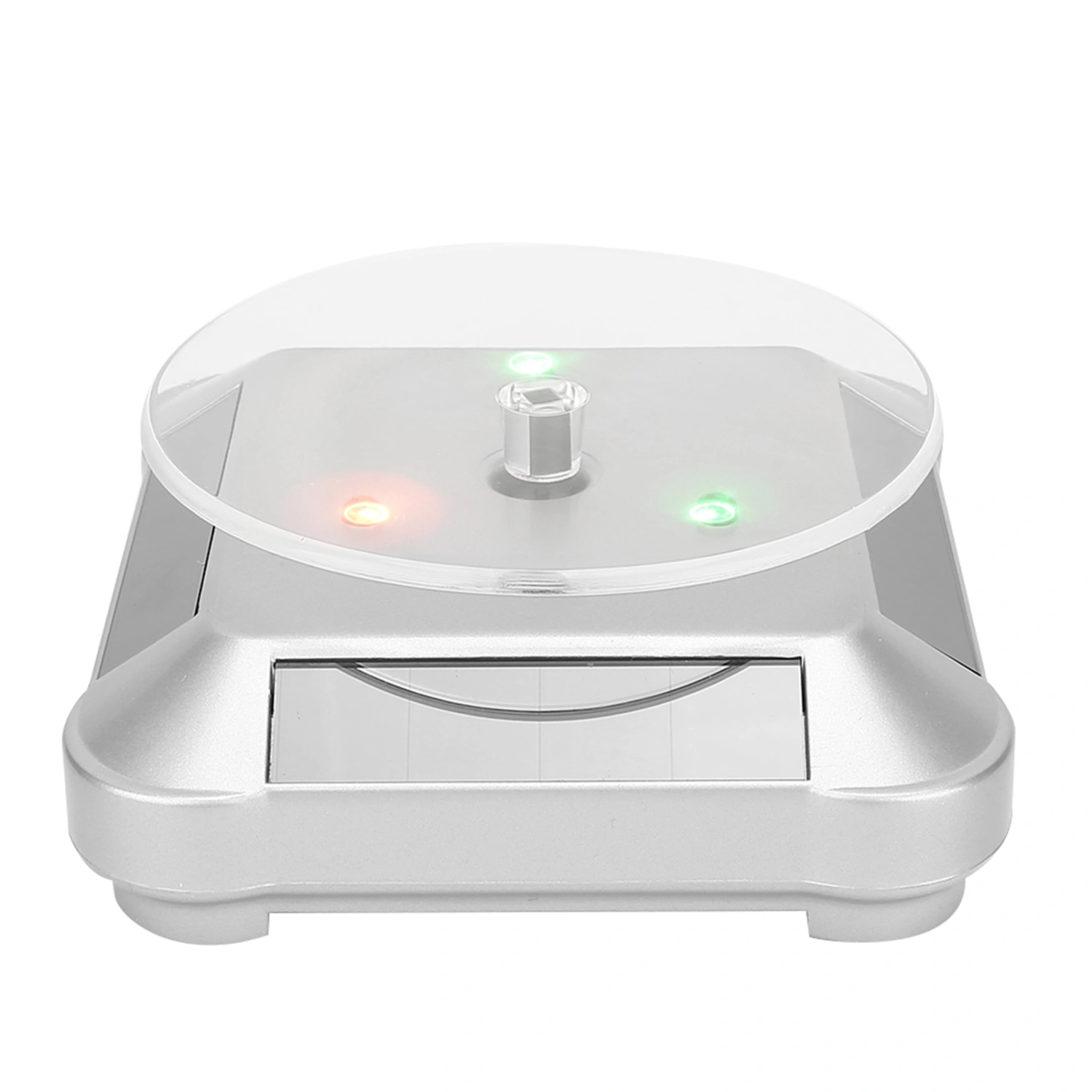Solar Powered LED Electric Rotating Turntable Display Stand for Jewelry PhoneSilver with Light