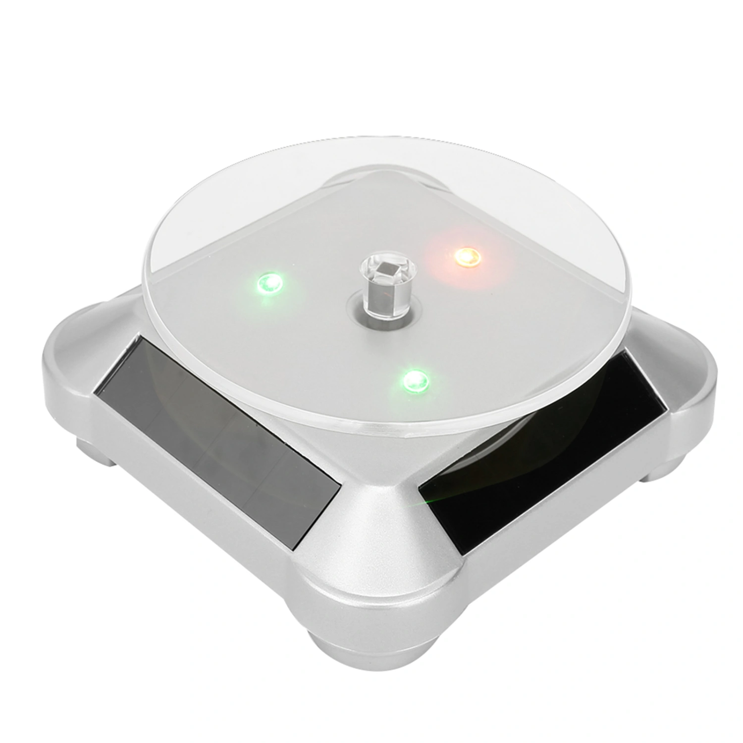 Solar Powered LED Electric Rotating Turntable Display Stand for Jewelry PhoneSilver with Light