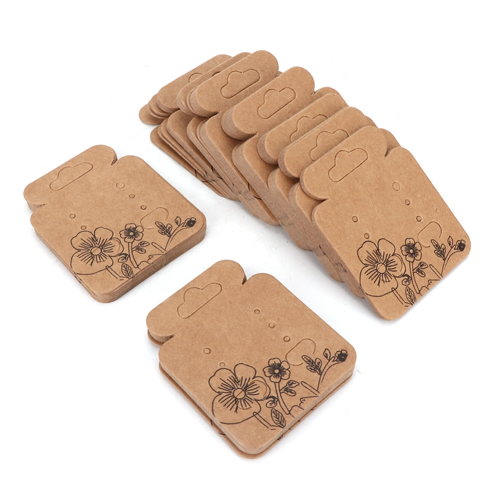 100pcs Flower Pattern Earring Packing Card Ear Stud Display Card Jewelry Accessory 5.2 x 4.5cm Brown