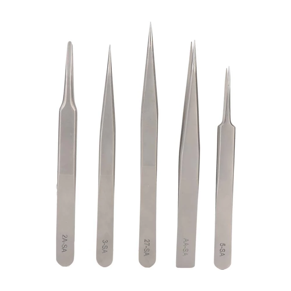 5Pcs/Set Stainless Steel Antimagnetic High Accuracy Tweezers Watch Repairing Tool