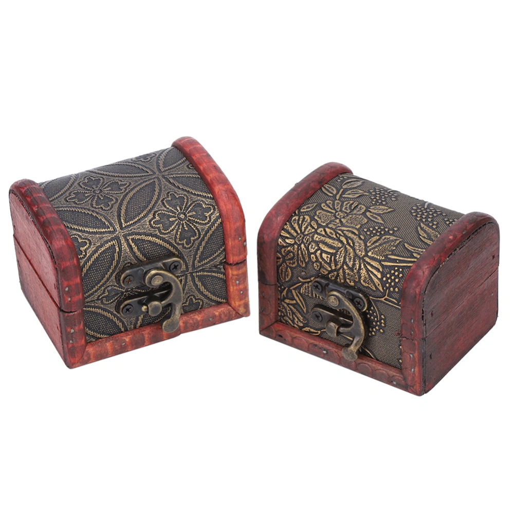 2Pcs Handcrafted Mini Wooden Delicate Vintage Jewelry Container Holder Storage Box