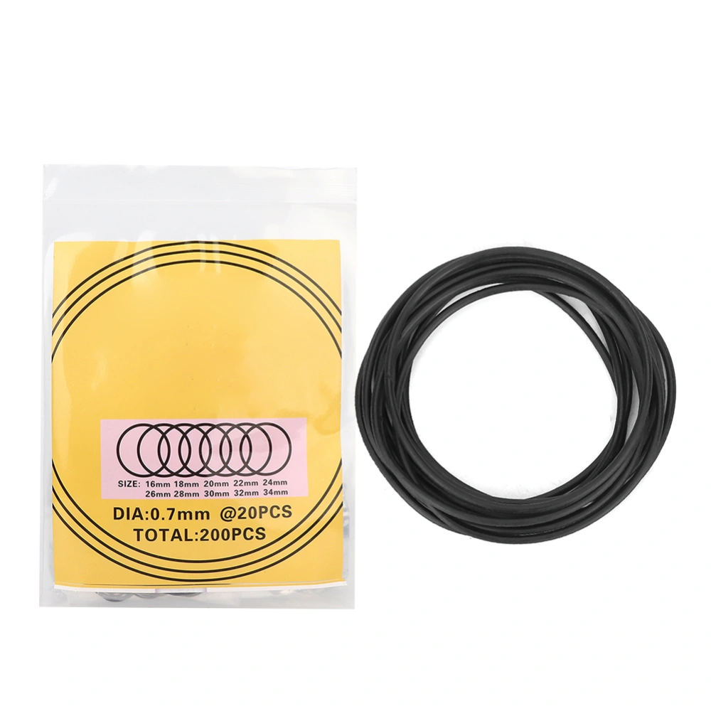 200pcs O Ring Waterproof Rubber Seal Watch Back Cover Seal Gaskets Repairing Tool(0.7mm )