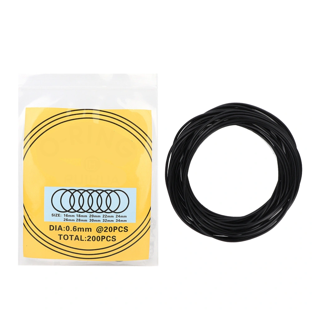 200pcs O Ring Waterproof Rubber Seal Watch Back Cover Seal Gaskets Repairing Tool (0.6mm )